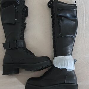 Dolls Kill Black Combat Boots with Pockets